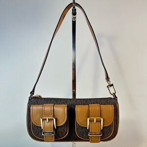 NEW Women’s Michael Kors Zoe Small Signature Logo Pochette Acorn/Brown